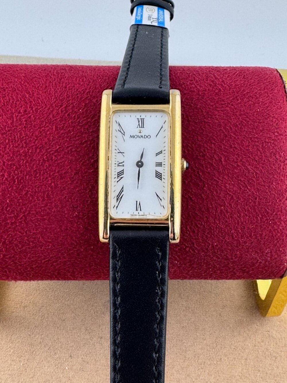 Vintage Great Movado Ladies Gold Dot Tank White Dial/Face Roman Numerals